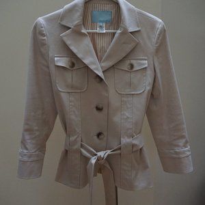 Unworn Designer Khaki Blazer w Back Bottom Pleats